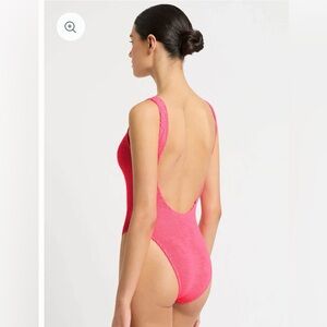 Bond-eye Australia “Mara” Crinkle One Size Low Back Swimsuit Neon Coral